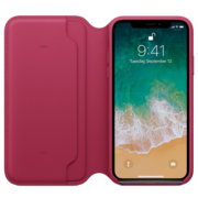 Apple 苹果iphone X手机壳原装皮革翻盖保护套 皮革保护夹-浆果色