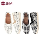 J&M快乐玛丽单鞋女平底防滑拼接条纹小香风舒适软底一脚蹬渔夫鞋
