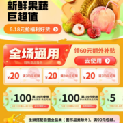 即享好券：京东618 满199-100元 果蔬品类券
