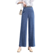 子牧棉麻2023夏装 女牛仔裤高腰显瘦百搭垂感宽松八分阔腿裤休闲裤3423 蓝色九分裤 XXL(建议125-140斤)