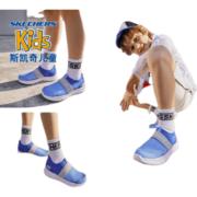 Skechers斯凯奇儿童运动鞋透气网鞋男童鞋夏季一脚蹬轻便软底鞋660064L 蓝色/灰色/BLGY 37