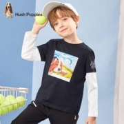 Hush Puppies 暇步士 23春新款 男女童纯棉假两件圆领长袖T恤（105~170码）4色新低39元包邮（需领券）