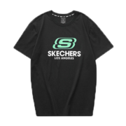 斯凯奇（Skechers）夏季t恤女情侣款透气宽松纯棉圆领运动短袖男女同款 炭黑色 M 170/88A
