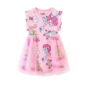 小马宝莉（MY LITTLE PONY）童装女童夏连衣裙2023新款甜美木耳边中大童儿童网纱裙子 粉色 130
