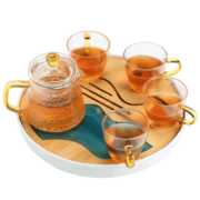 苏氏陶瓷 SUSHI CERAMICS 创意茶盘茶具套装配玻璃锤纹泡茶壶带四个手柄茶杯