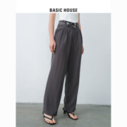 Basic House/百家好高腰休闲裤女2023春夏新款设计感小众阔腿裤女