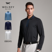 英国皇室266年品牌，Wolsey 男士60S长绒棉高尔夫长袖立领/翻领Polo衫 多色