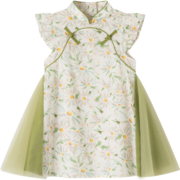 笛莎（DEESHA）童装女童连衣裙2023夏装大童汉服公主裙儿童旗袍裙子 绿印花 150