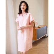 德玛纳粉色法式连衣裙2023新款女夏季小个子高级感显瘦气质长裙子
