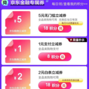 京东618 积分兑换 5/1元等无门槛支付券
