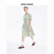 Basic House/百家好牛仔连衣裙女2023夏季新款翻领设计感小众文艺