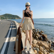 KRO牛仔复古半身裙子2023新款高腰显瘦百褶短裙防走光美式A字裙女