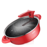 苏泊尔（SUPOR） 麦饭石色鸳鸯不粘火锅电磁炉 燃气通用28cm汤锅 ET28HP01  红色