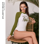 【先加购享赠品】atlanticbeach23'S 长袖防晒竞速泳衣女复古印花