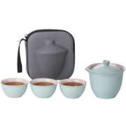 豪峰 整套旅行茶具套装家用功夫便携陶瓷快客杯泡茶壶茶杯收纳包 A款 青色路游4件套 旅行包