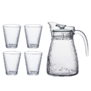 NERVISHI乐唯诗 凉水壶玻璃杯套装 锤纹冷水壶*1+锤纹杯*4