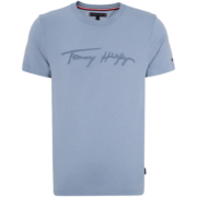 TOMMY HILFIGER23新款春夏男女同款纯棉简约签字体刺绣透气短袖T恤02365 蓝色DY5 M(推荐：135-150斤)