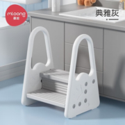 曼龙儿童垫脚凳洗手凳台阶宝宝踩脚凳卫生间防滑梯洗漱马桶脚踏扶手凳 [大宝宝专用]二阶凳-典雅灰