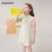 MQDMINI童装儿童裙子女童连衣裙夏季撞色插肩polo裙中小童可爱休闲外出 清新拼色米白 90