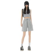 在水蓉运动短裤女外穿2023夏季薄款宽松休闲阔腿裤垂坠感显瘦直筒五分裤 紫色 S(建议80-95斤)
