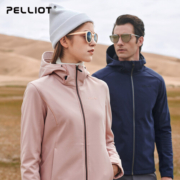伯希和（Pelliot）软壳衣男户外防风保暖透气连帽弹力抓绒外套 【男款】曜石黑 L