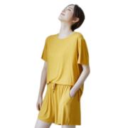 浪莎（LangSha）睡衣女夏薄款冰丝睡衣女短袖圆领甜美春秋季短裤可外穿 蓝色 均码