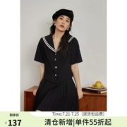 独束大码女装法式学院风减龄海军领衬衫夏季微胖mm短款小衫上衣女