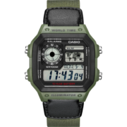 卡西欧（CASIO） 卡西欧(CASIO)小方块数显电子表狂飙安欣同款男防水学生运动手表 黑盘布带AE-1200WHB-3B