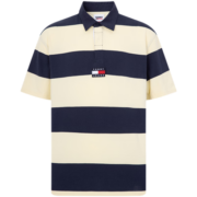 TOMMY HILFIGER23新款春夏男纯棉复古宽条纹旗标刺绣宽松短袖POLO衫16218 藏青黄条纹ZHO M
