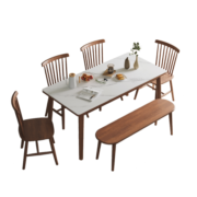 舒歌餐桌椅组合实木长方形 现代简约小户型家用餐厅桌子单桌 全实木 原木色+4椅子 套装 长120*宽70*高75 cm