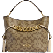 蔻驰（COACH）【官方直供】女士中号单肩手提包卡其色PVC配皮CE554IMV1X
