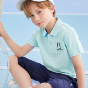 2023夏新款！Hush Puppies 暇步士 男童翻领短袖POLO衫（105~160码）
