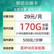 中国移动 云端卡 29元月租（170G全国流量＋500分钟通话）