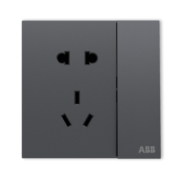 ABB开关插座面板 盈致系列灰色  无边框 86型10A五孔带双控开关插座 五孔带开关（可单独控制灯）