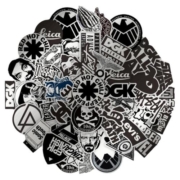 120张拉丝仿金属黑白防水装饰logo贴画摩托车手账油箱盖笔记本电脑平板保温杯手机行李箱装饰个性电动车贴纸