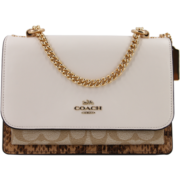 蔻驰 COACH 奢侈品 女士小号单肩斜挎包白色拼米色PVC配皮 1424 IMR2K