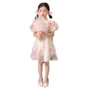 小马宝莉女童夏装裙子2023新款中大童女孩洋气中式碎花儿童连衣裙汉服元素 粉色 130