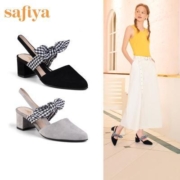 Safiya/索菲娅中跟凉鞋女尖头包头舒适仙女蝴蝶结女时装粗跟凉鞋