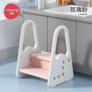 曼龙儿童垫脚凳洗手凳台阶宝宝踩脚凳卫生间防滑梯洗漱马桶脚踏扶手凳 [大宝宝专用]二阶凳-玫瑰粉