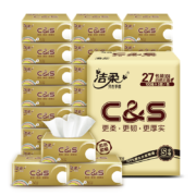再补货、PLUS会员：C&S 洁柔 金尊纯韧系列 抽纸 3层*100抽*27包(190*123mm) *4件