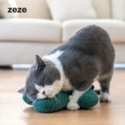 zeze仙人掌抱枕逗猫玩具枕头磨牙自嗨猫薄荷猫咪用品【丛林系列】 牛油果绿 小号16*24cm