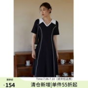 独束大码女装美式复古休闲Polo领连衣裙女夏季微胖mm显瘦大摆裙子