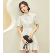 【商场同款】卓多姿连衣裙女新中式旗袍连衣裙女秋2022新款白色收腰裙子866049 米白 M