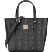 MCM 奢侈品 女士Toni Visetos系列黑色印花logo单肩斜挎手提包迷你菜篮子托特包 MWPAATN04BK001