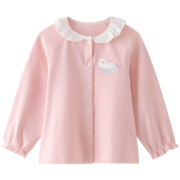 全棉时代2021男女童秋季新品棉针织家居服套装绣花圆领卡通睡衣裤 粉小格 100cm