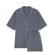 京东京造【凉感抗皱】冰丝睡衣男睡衣夏季冰丝家居服套装  灰色XL