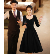 晚礼服女2023新款平时可穿气质宴会黑色丝绒高级感年会夏季连衣裙