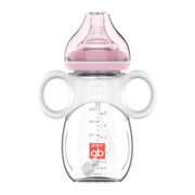 好孩子（gb）婴儿玻璃奶瓶宽口径握把吸管玻璃奶瓶260mL(拥抱系列-粉红)6个月+