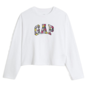 Gap女装春季2023新款LOGO水洗棉长袖T恤598222廓形辣妹风上衣 白色 165/88A(S)