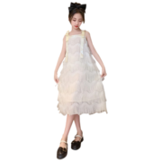 小马宝莉（MY LITTLE PONY）女童流苏吊带连衣裙2023夏季中大童甜美时髦亲子裙子 杏色 130